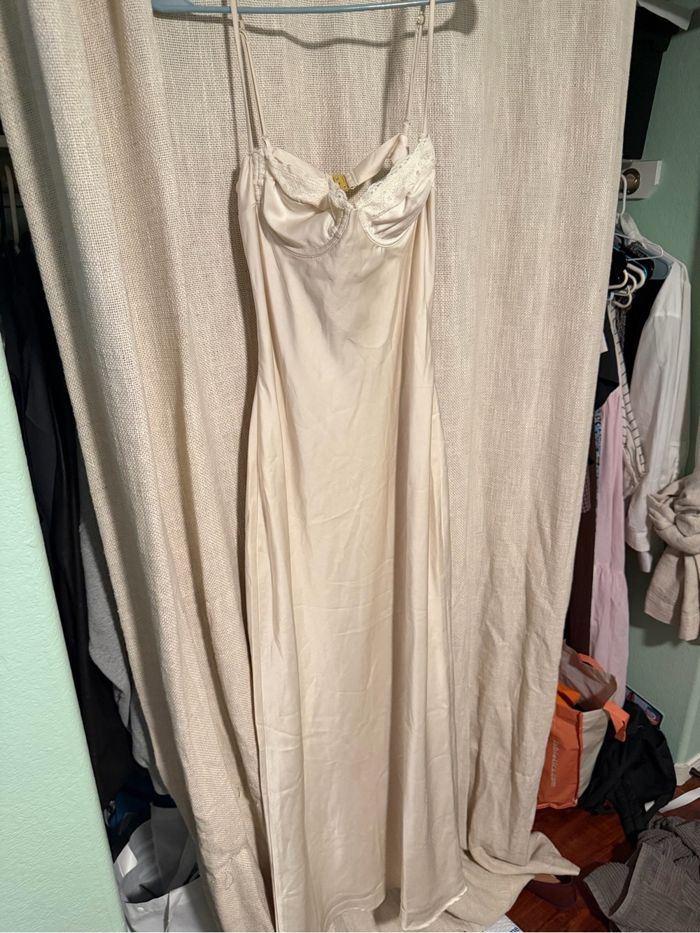 Beginning Boutique Cream Lace-Trim Maxi Slip Dress